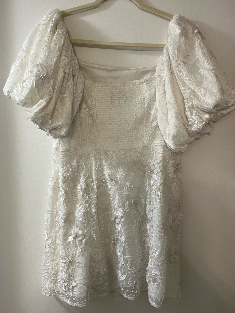 BHLDN White Puff-Sleeve Floral Lace Mini Dress - Picture 6 of 8